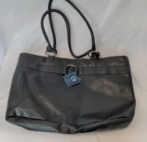Large Black Purse Faux Snakeskin Embossed Bag 19"x13" New Beginnings NWT - Imagen 1 de 9