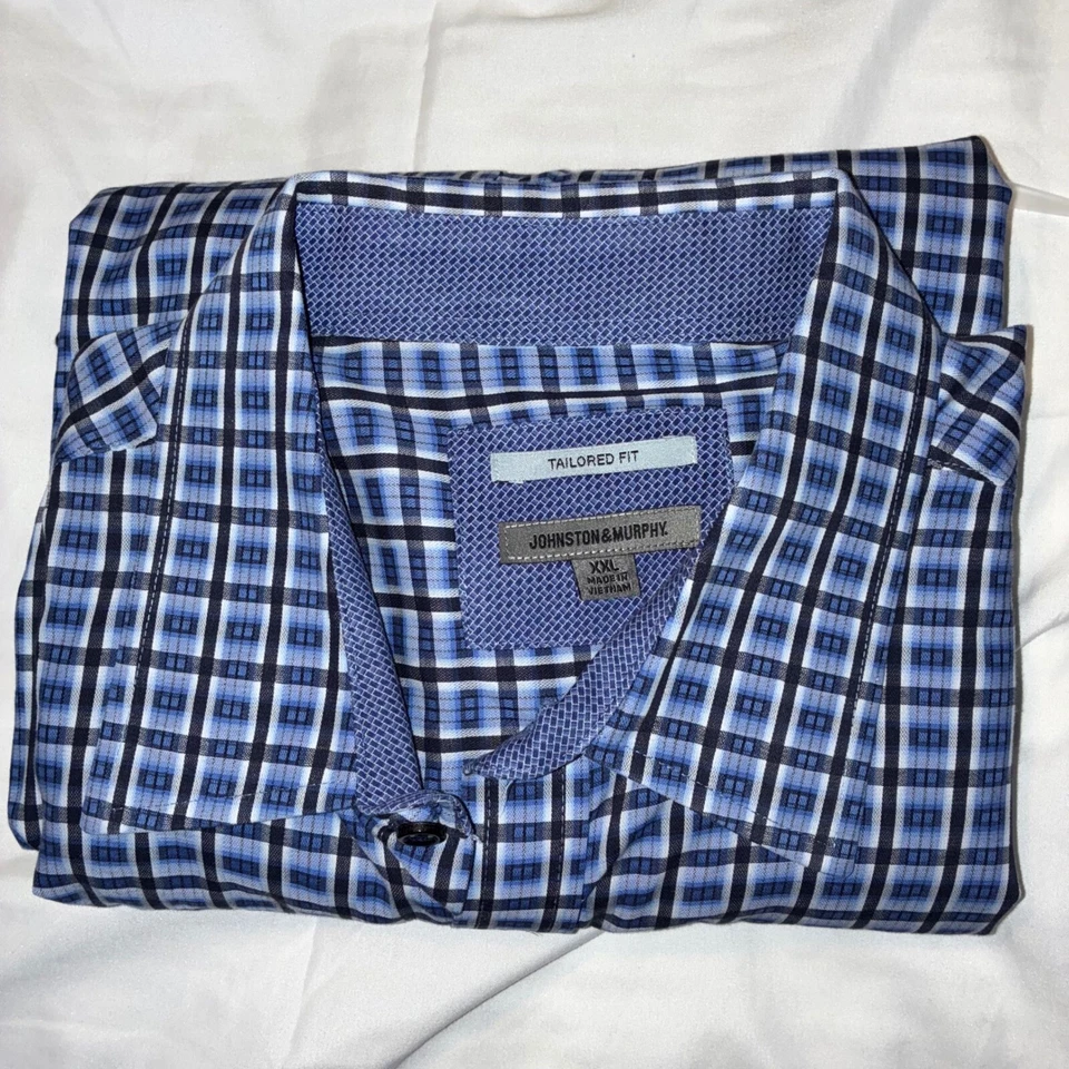 Camisa de vestir Johnston & Murphy a medida con botones manga larga a cuadros XXL Foto 1 de 4