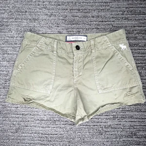 Abercrombie Size 0 Women Short Shorts Casual Pockets Outdoor Distress Green - Picture 1 of 7