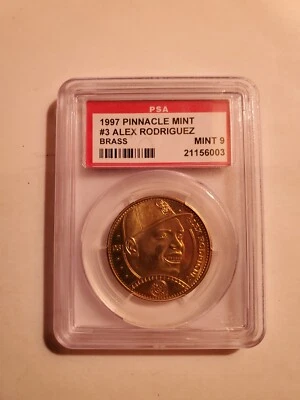 Moneda de latón Alex Rodríguez Pinnacle Mint #3 1997 PSA como nueva 9 Foto 1 de 2