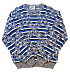 Jordache Men Geometric Stripe USA Made Crewneck Sweater VTG 80's 90's Large - Picture 1 of 5