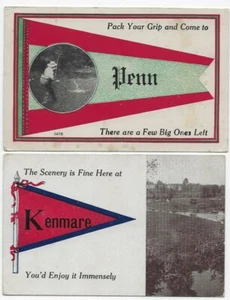 Pair of "Pennant Style" Postcards, North Dakota Towns Early 1900's 0610-21 - Picture 1 of 2