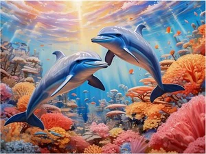 Tile Mural Playful Dolphins Coral Fish Ocean Kitchen Bathroom Wall Backsplash - Picture 1 of 16