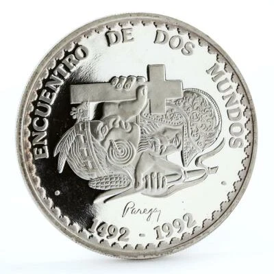 Peru 1 sol Meeting of Two Worlds Spanish Conquistador Indian silver coin 1991 - Image 1 of 4