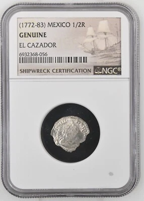 1772-1783 Mexico 1/2 Real El Cazador Silver Shipwreck Coin NGC Graded #056 - Image 1 of 3