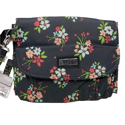 Lillybit Uptown 尿布手拿包 托特包 钱包 更换垫 花卉印花 黑色 — 第 1/4 张图片