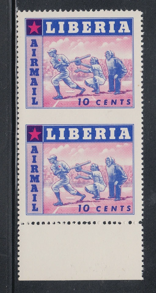 Liberia # C88 Imperf Between Pair MNH Sports Baseball - Image 1 of 1