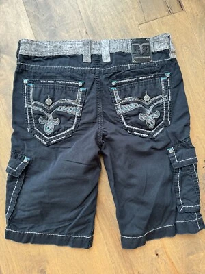 Pantalones Cortos Rock Revival Clásicos Negros Carga Tiro Medio Imitación Solapa Bolsillo Para Hombre 36x24 Foto 1 de 4