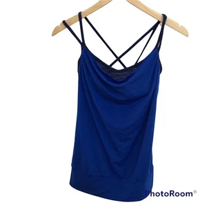 Lucy Blue Stripe Athletic Tank Top Built In Bra Size Small Unknown - Picture 1 of 8