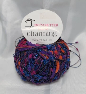 Trendsetter Yarns  Charmig Eyelash Yarn Color Black Purple Pink Metallic 1 Skein - Image 1 of 4