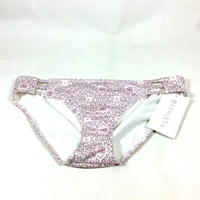 Athleta Purple White Floral Ladder Sides Bikini Bottom Womens Size Medium - Image 1 of 4