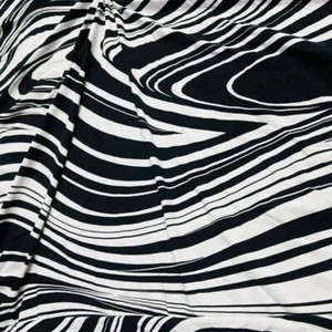 Swimwear Fabric Spandex 4-WAY Stretch Nylon / White and Black Wavy Stripes Print - Picture 1 of 5