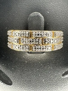925 Sterling Silver Diamond Ring Genuine Vermeil Natural Diamonds Size 8 - Picture 1 of 10