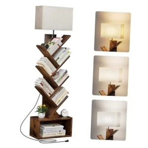 6 Tier Tree Bookshelf with Light, Narrow Bookcase Tower for Rustic Brown - Picture 1 of 7
