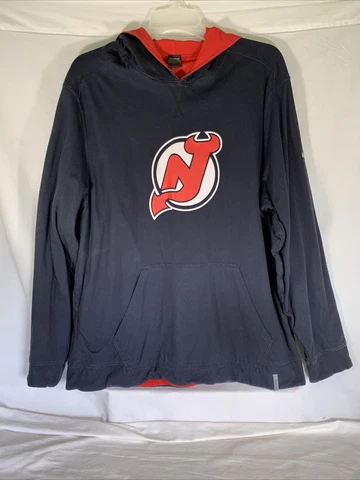 Men's Reebok New Jersey Devils Hockey Team Pullover Hoodie Black Cotton Sz XL Cover