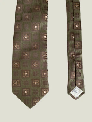 John W Nordstrom Luxury Tie Green Brown Geometric Jacquard Woven Silk Necktie - Image 1 of 4