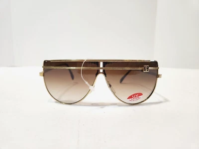 Retro 80's Gold Metal Frame Flat Top Double Bar Hip Hop UV lens Sunglasses NWOT - Image 1 of 4