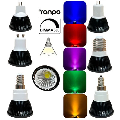 Dimmable 6W 9W LED COB Spotlight Bulb GU10 MR16 E27 E14 E12 GU5.3 Black Lamp RK - Image 1 of 4