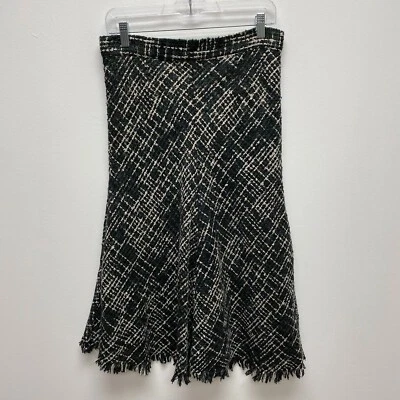 ModCloth Womens Black Gray White Tweed Fringe Hem Swing Midi A-Line Skirt L - Image 1 of 4