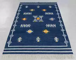 Tappeto in lana fatto a mano 4x6 piedi tappeto azteco Navajo blu marocchino motivo turco - Foto 1 di 9