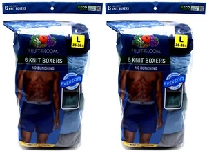 12 Blue Gray Green Knit Boxers Large L 36-38 Inch Fruit Of The Loom G 91-97 CM - Picture 1 of 7