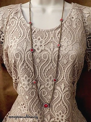 Collar Suéter Largo Sol Naciente Rojo Bronce Vidrio Cuentas Estrás Pavé Dispersión Foto 1 de 4