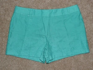 New Womens Ann Taylor Loft Linen Shorts 8 Marisa Green Floral Embroidered - Picture 1 of 3