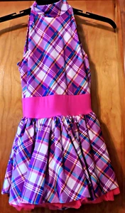 Alexandra Brand plaid tulle lined skirt sleeveless jersey zip dress Girls SZ S - Picture 1 of 3