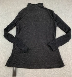 Allegra K Sparkly Mock Neck Shirt Womens Large Black Stretch Cocktail Business - Picture 1 of 14