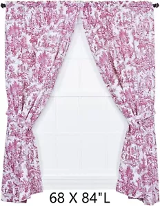 Ellis Curtain VICTORIA PARK TOILE Curtain Panel Set w Tiebacks Cotton Red 68X84 - Picture 1 of 11