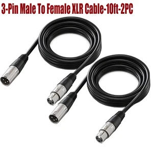 XLR Microphone MIC 3-Pin Male To Female Cable Cord Connector Extension Shield x2 - Picture 1 of 9
