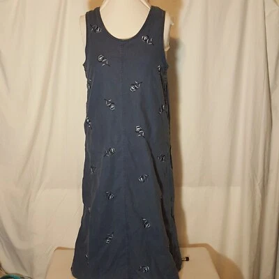 Maxi Vestido Jersey JANE ASHLEY De Colección Mediano Floral Bordado Azul Lino Algodón Foto 1 de 4
