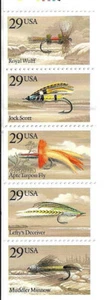 FISHING FLIES BOOKLET PANE OF 5 DIFFERENT STAMPS MINT - Foto 1 di 1