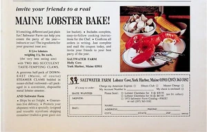 Pubblicità Stampa Vintage 1973 Maine Lobster Bake Saltwater Farm York Harbor Maine - Foto 1 di 1