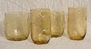 Vintage Anchor Hocking goldgelb mit Blattmuster Saft & Steine Gläser - je 2 - Bild 1 von 15