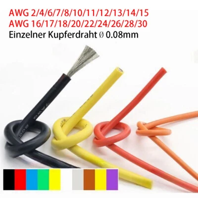 MARKENLOS Silikonlitze Silikonkabel Rot Schwarz Litze 8/10/12/14/16/18/20/22/26 AWG Kabel