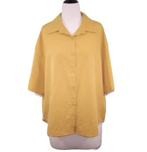 Blusa Shein Curve Top Mujer Talla 1XL Botón Frontal Manga Corta Amarillo Mostaza - Imagen 1 de 6