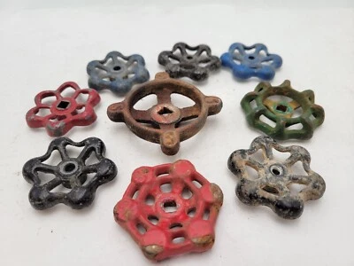 9Pc Vintage Industrial Metal Outdoor Faucet Hose Bib Handle Knob Steampunk Art - Image 1 of 4
