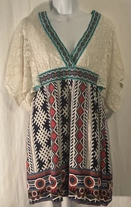 Flying Tomato Lace Bodice Mini Dress Size Large Geometric designs multicolored - Picture 1 of 3