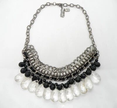 Collar Joyería Mujer Joyería Tono Plateado Gota Lágrima Cuentas Negras Grueso Firmado You & I Foto 1 de 4