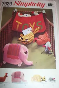 SIMPLICITY VINTAGE TOYS CAT ELEPHANT CHICKEN MOUSE SEWING PATTERN 7929 FROM 1968 - Picture 1 of 1