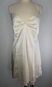 Forever 21+  Ivory Cream Golden Satin Slip Dress Women's 1X EUC Tie Neck Lined - Picture 1 of 8