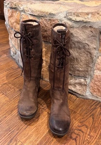 UGG 9,5 'Elsa' Waterproof Boot (Damen) Braun Leder Stiefel Sherpa Schnürung - Bild 1 von 11