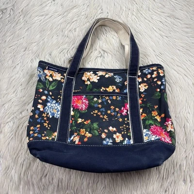 Bolso de Mano Lands' End Azul Marino Floral Lona Pesada Playa Top Abierto Foto 1 de 4