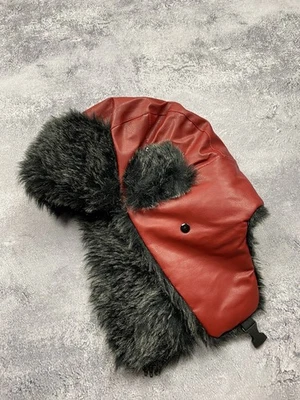 Vntg Ushanka Trapper Hat Furry Mohair Fuzzy Fur Red Hat Y2K One Size Japanese - Image 1 of 4