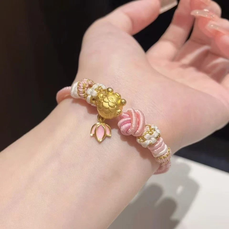 Pulsera Cuerda Tejida Oro Koi Pez Perla Cerradura de la Suerte Joyería Estilo Chino Foto 1 de 1
