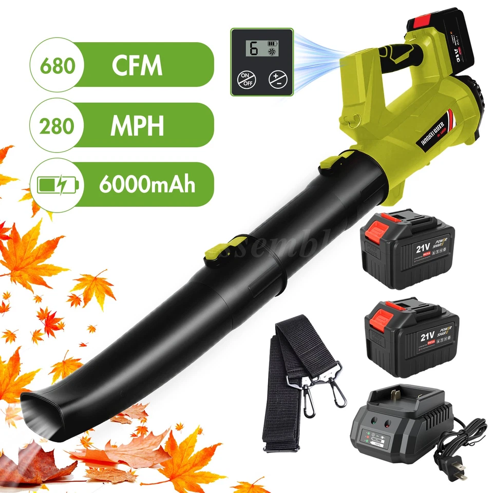 Soplador de hojas inalámbrico 680 CFM soplador de hojas eléctrico de mano con 2 baterías 21V Foto 1 de 4