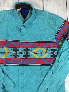 VGC! VTG Roper Western Button Shirt Southwest Aztec Turquoise Sz Large - Picture 1 of 10