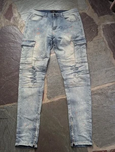 Pantalones de mezclilla para hombre Forever 21 pintura envejecida salpicada motor talla 31 cremallera inferior - Imagen 1 de 18
