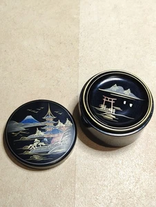 Vintage Japanische Schwarz Lack Untersetzer 6er Set  - Bild 1 von 7